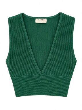 Aritzia Babton Sculpt Knit  Deep V Ribbed Knit Crop Top - Emerald Green